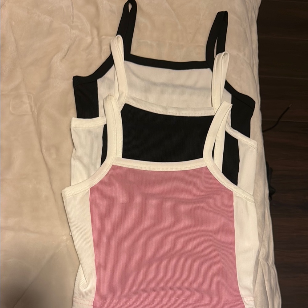 Pink and Black Ribbed Tank Top Set